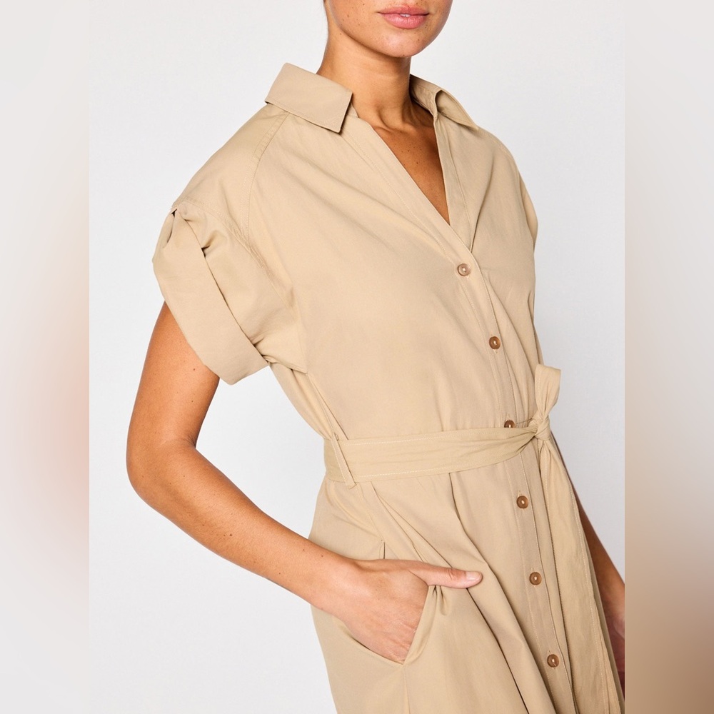 BROCHU WALKER beige fia belted shirt dress in sahara